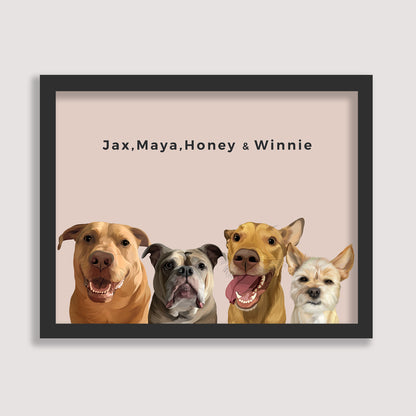 Custom Four Pet Portrait