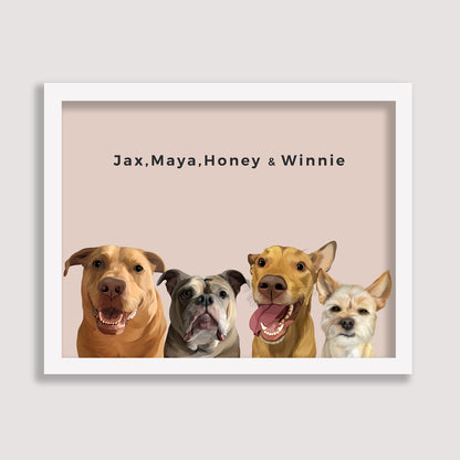 Custom Four Pet Portrait