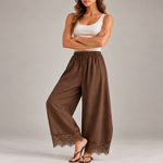 Lace Trim Wide Leg Pants