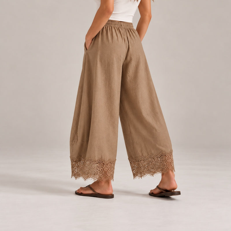 Lace Trim Wide Leg Pants