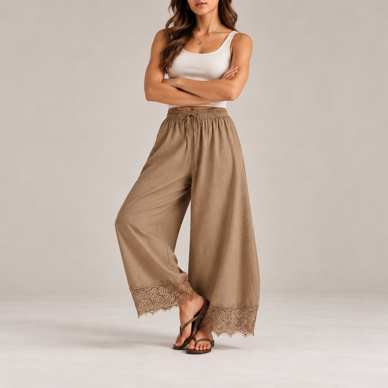 Lace Trim Wide Leg Pants